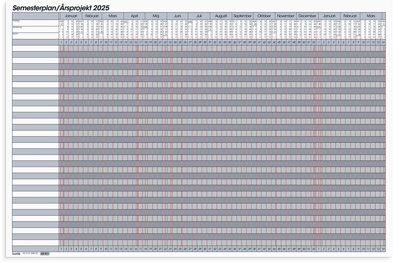 Kalender 2025 Semesterplan/Årsprojekt whiteboard